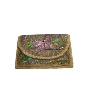 Roberta Freymann Beaded Clutch Lavender Butterfly Gold Green Stunning Piece Rare